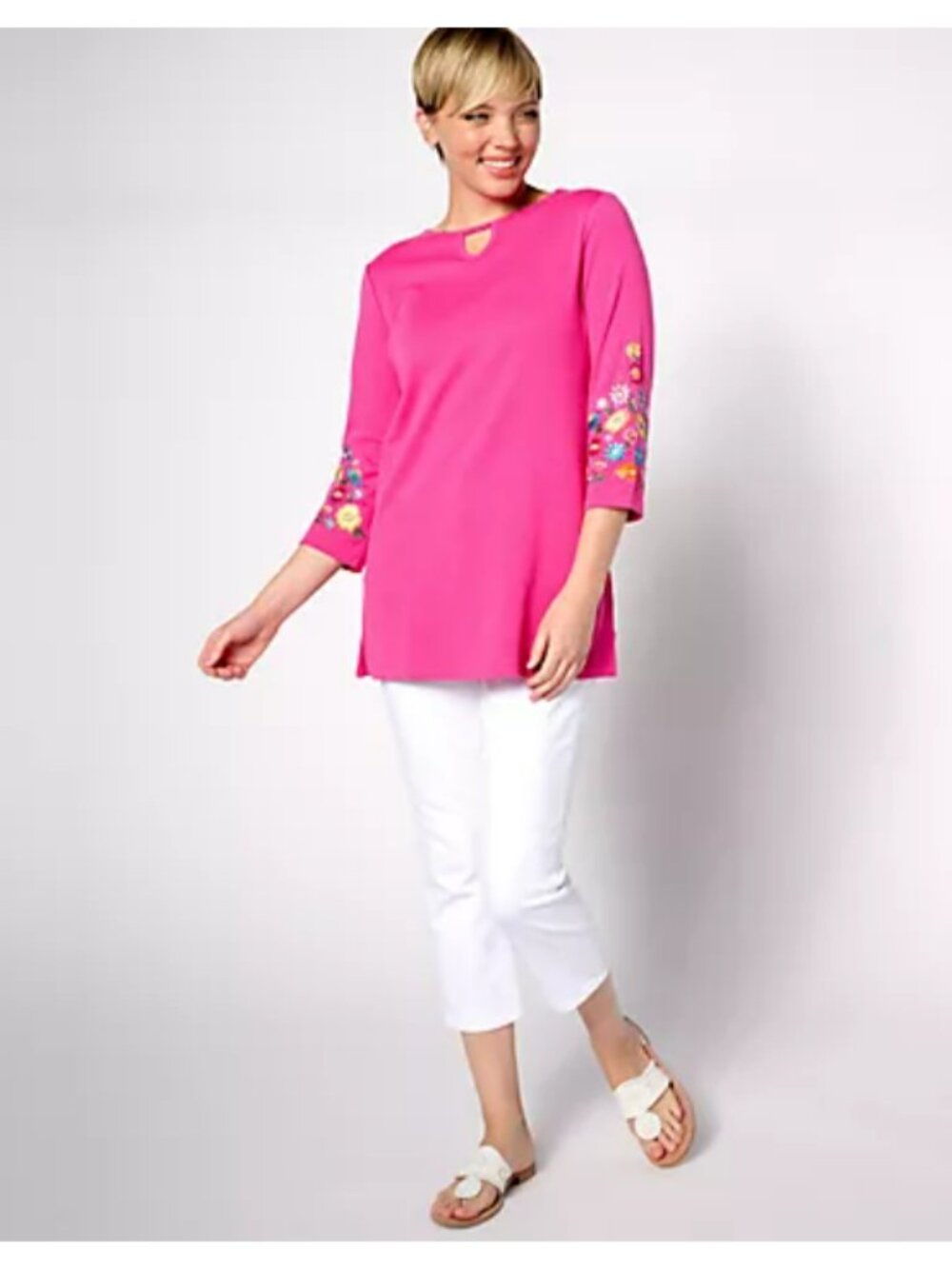 Quacker Factory Full Bloom & Bling embroidered 3/4 sleeve Tunic - Black - 2X EUC - Picture 8 of 9